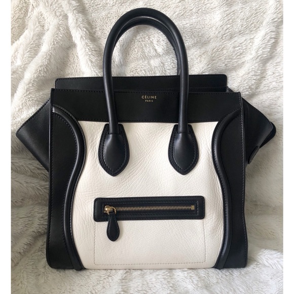 Celine Handbags - Celine Mini Luggage Tote Black & White